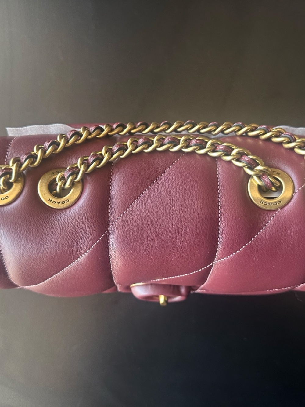 Coach quilted Madison Leather Shoulder Bag in Wine color. - Picture 12 of 12